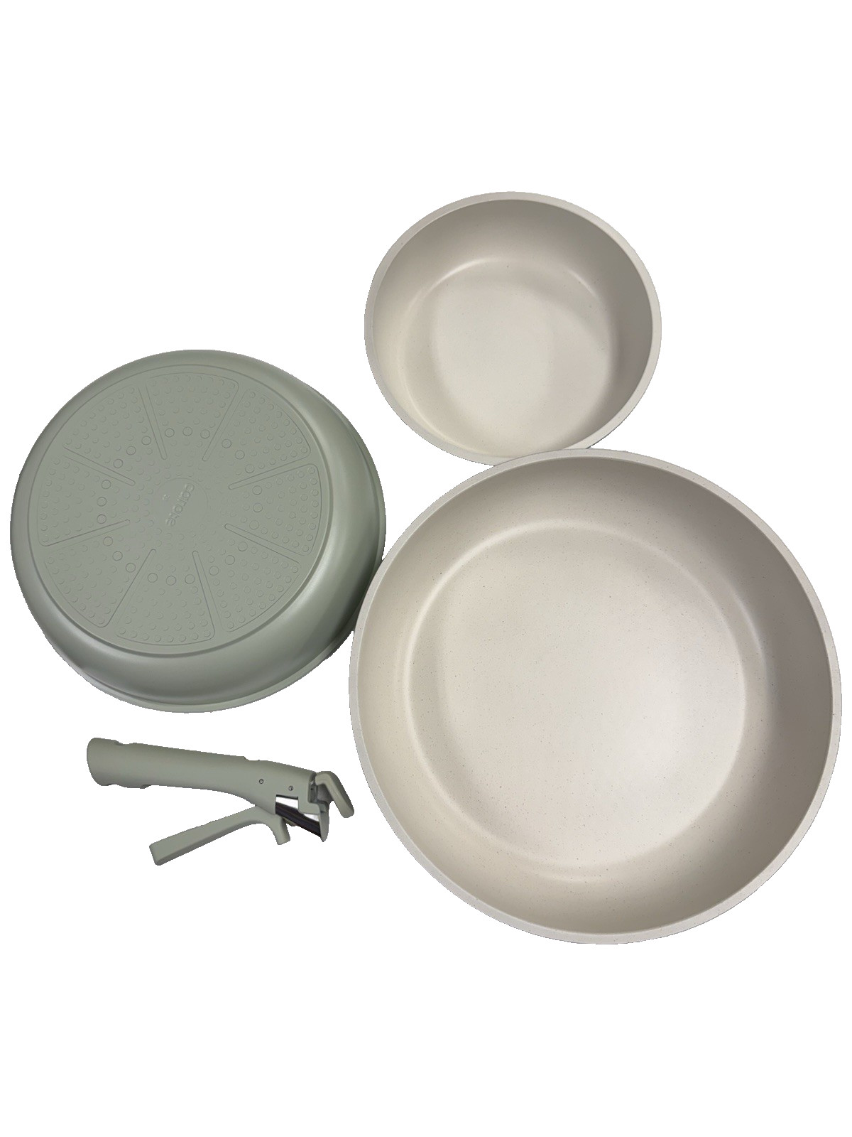 Carote 4 Pc Nonstick Cookware Set W/ Removeable Handle Green,8″10″,12″ Fry Pans