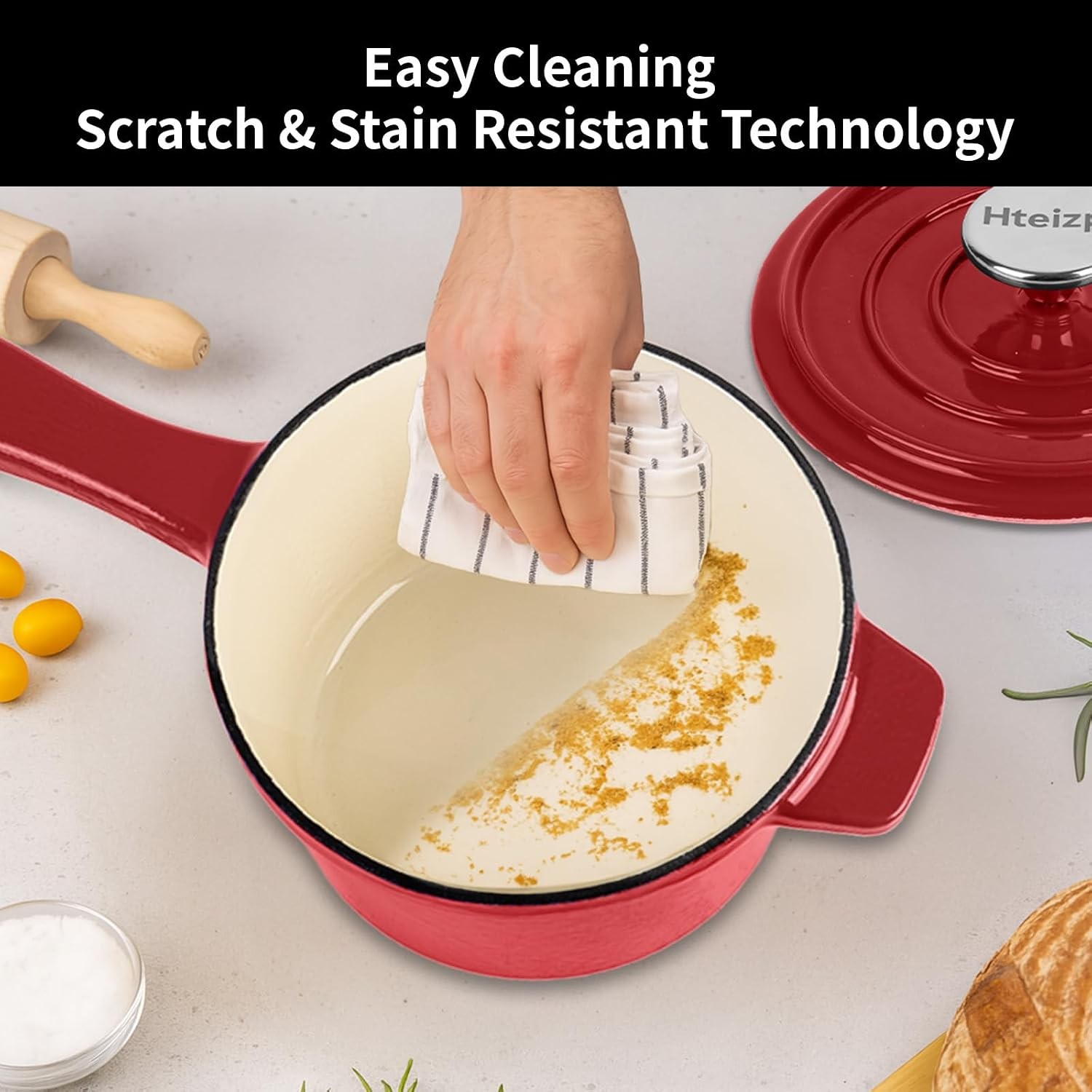 Enameled Cast Iron Sauce Pan with Lid, 1.7 Quart Saucepan with Lid, Small Dutch