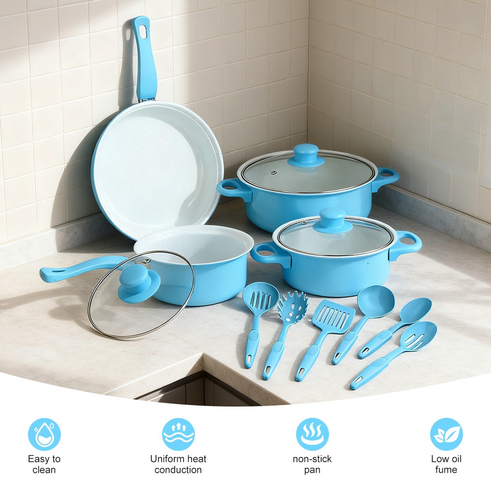 13 Piece Cookware Set Nonstick Pots and Pans for Home Kitchen with Spatula & Lid