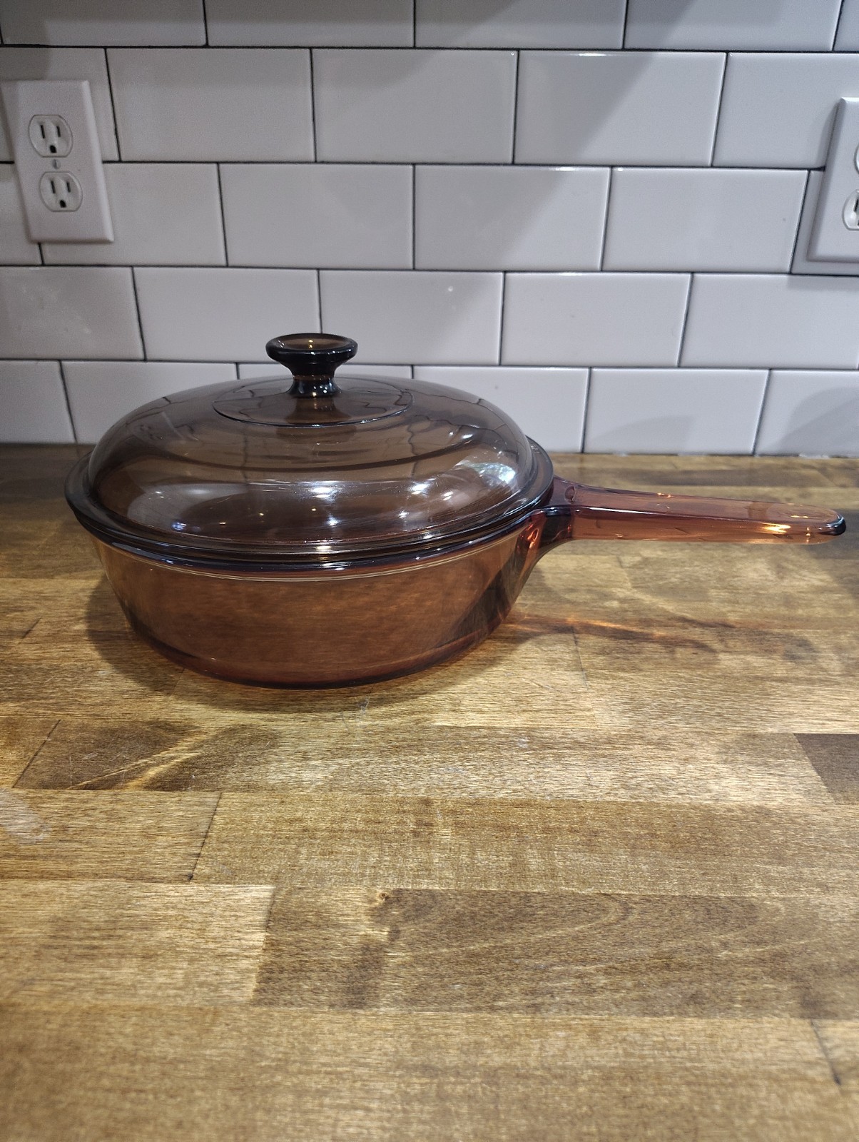 Corning Vision Ware Amber 10″ CHICKEN FRYER Deep Frying SKILLET Pan Or Pot & LID
