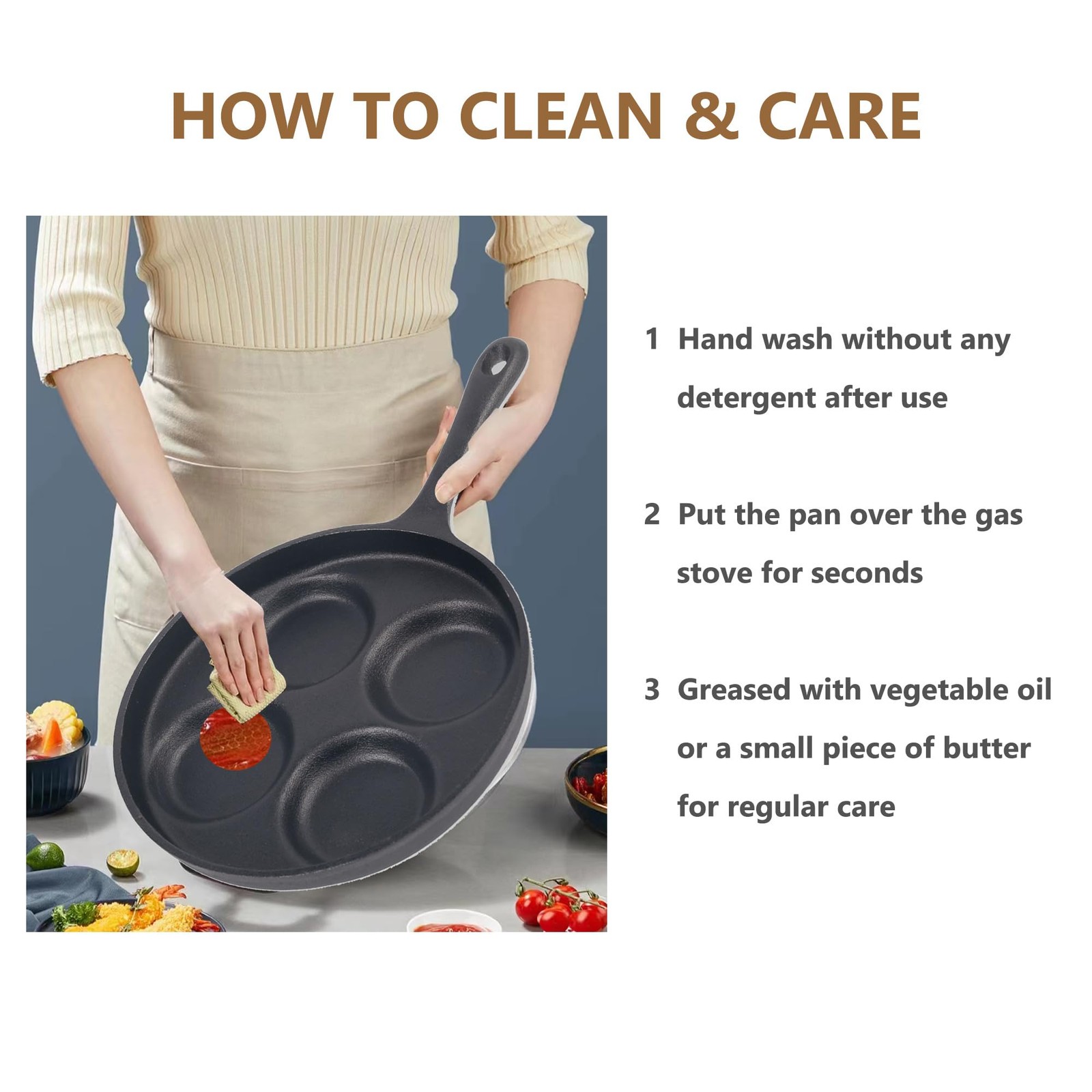 4 Cup Cast Iron Fried Egg Pan 9.5 Inch Pancake Burger Omelet Griddle