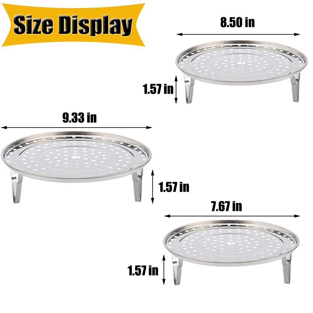 NRDBEEE Round Stainless Steel Rack 7.6″ 8.5″ 9.33″ Inch Diameter Steaming Sta…