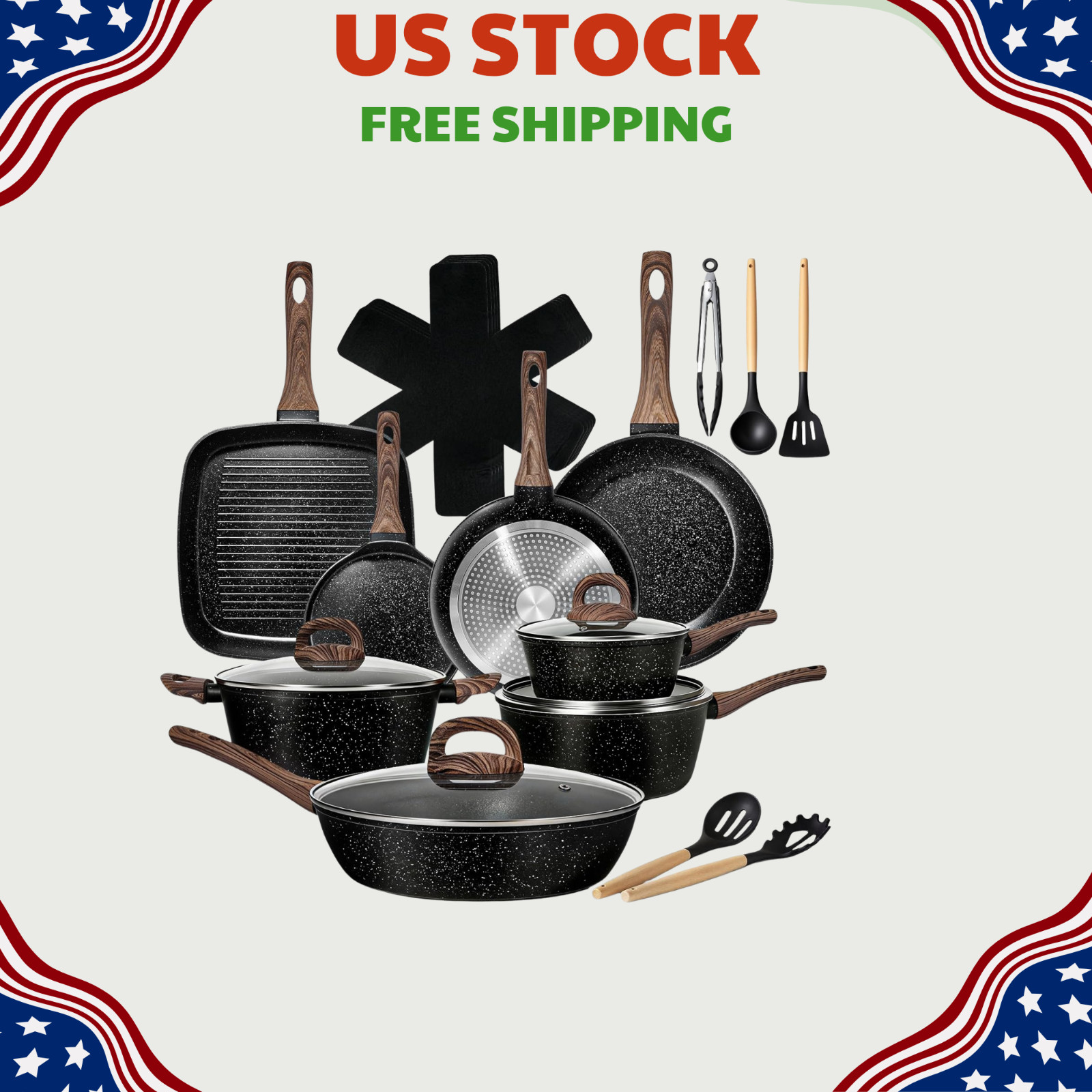 NEW 25 Pcs Pots and Pans Set Nonstick Ceramic Cookware Induction Compatible Blac