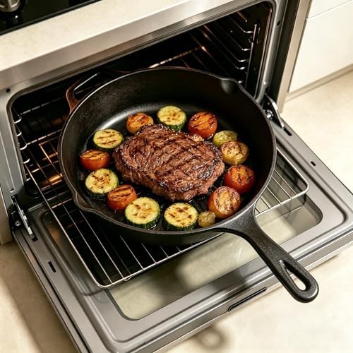 Cast Iron Skillet, Frying Pan for Grilling, Searing, Baking (10 inch with Lid)