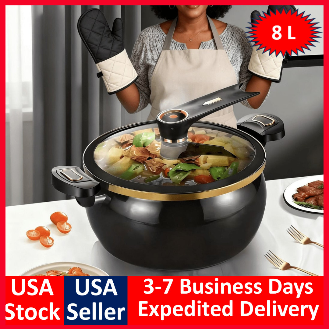 8 Qt LARGE Stainless Steel Stock Pot Glass Lid Ultra Durable PREMIUM Cookware