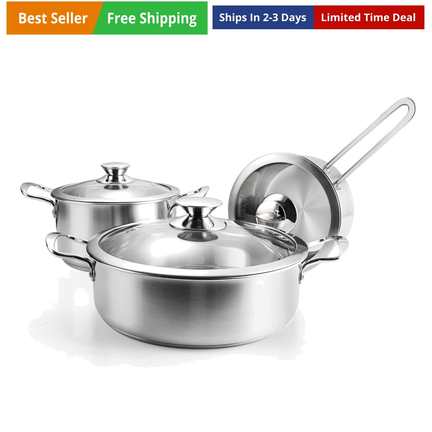 6-Piece Stainless Steel Cookware Set, Induction Pots and Pans Set with Glass …