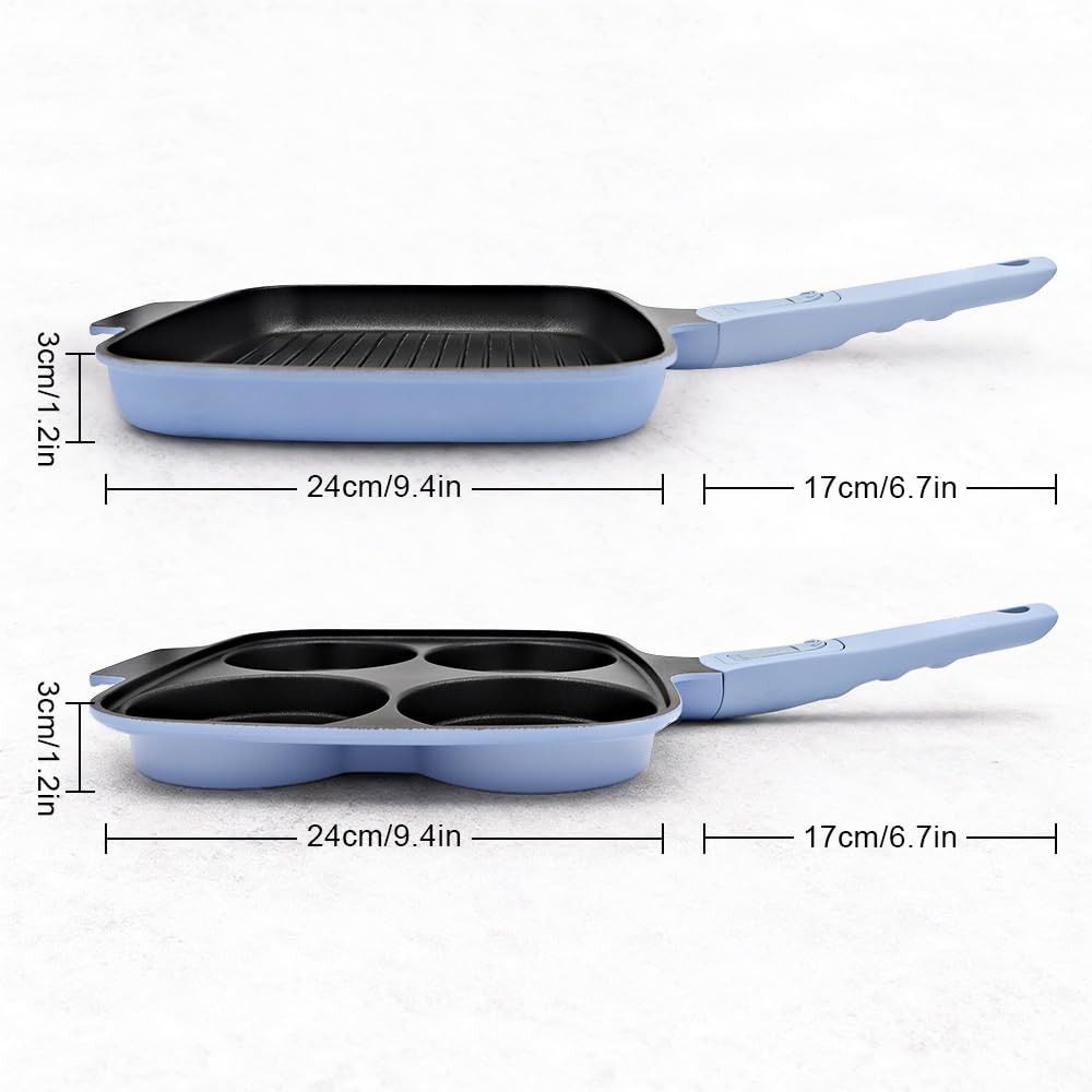 2-Piece Frying Pan Set, 10.2 Inch Nonstick Griddle Pan and Large 4-cup Egg Pa…