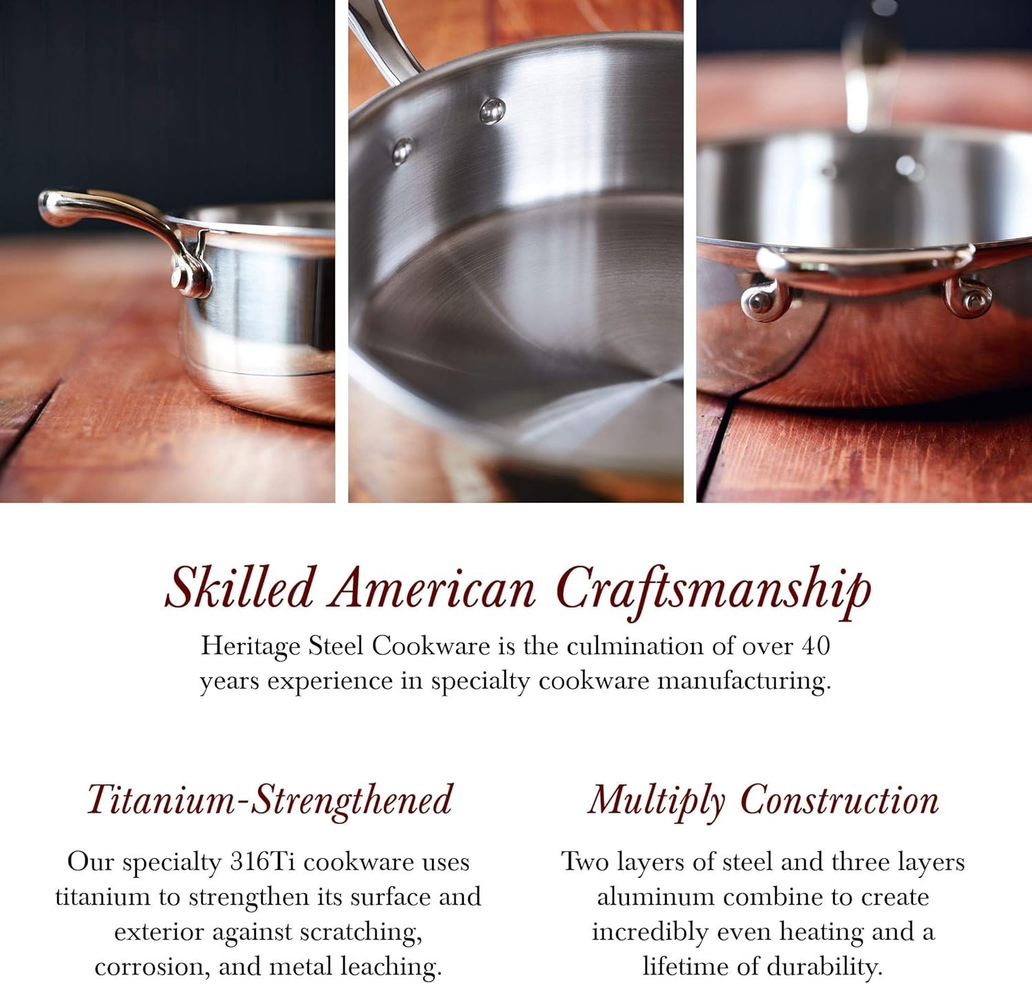 Heritage Steel Titanium Series Cookware Stainless Steel 2.5Qt Sauteuse Pan + Lid