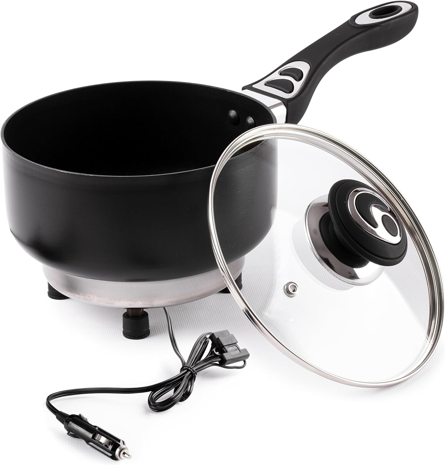 Zone Tech 12 Volt SaucePan with Glass Lid 2 Qaurt Portable Non-Stick Travel Pot