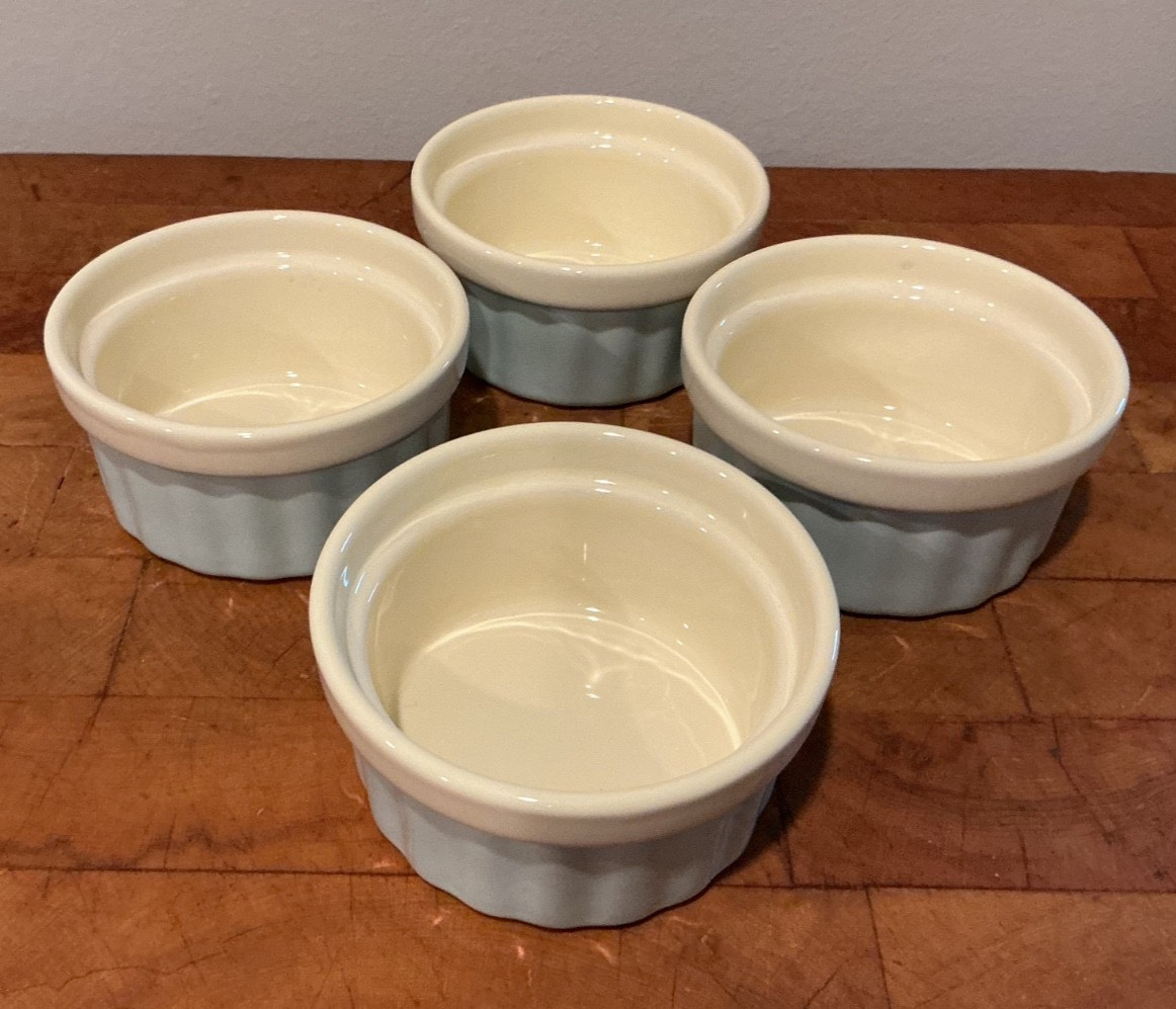 Set of 4 Light Blue & Cream 8 Ounce Ramekins Natural Elements from Kitchen Kraft
