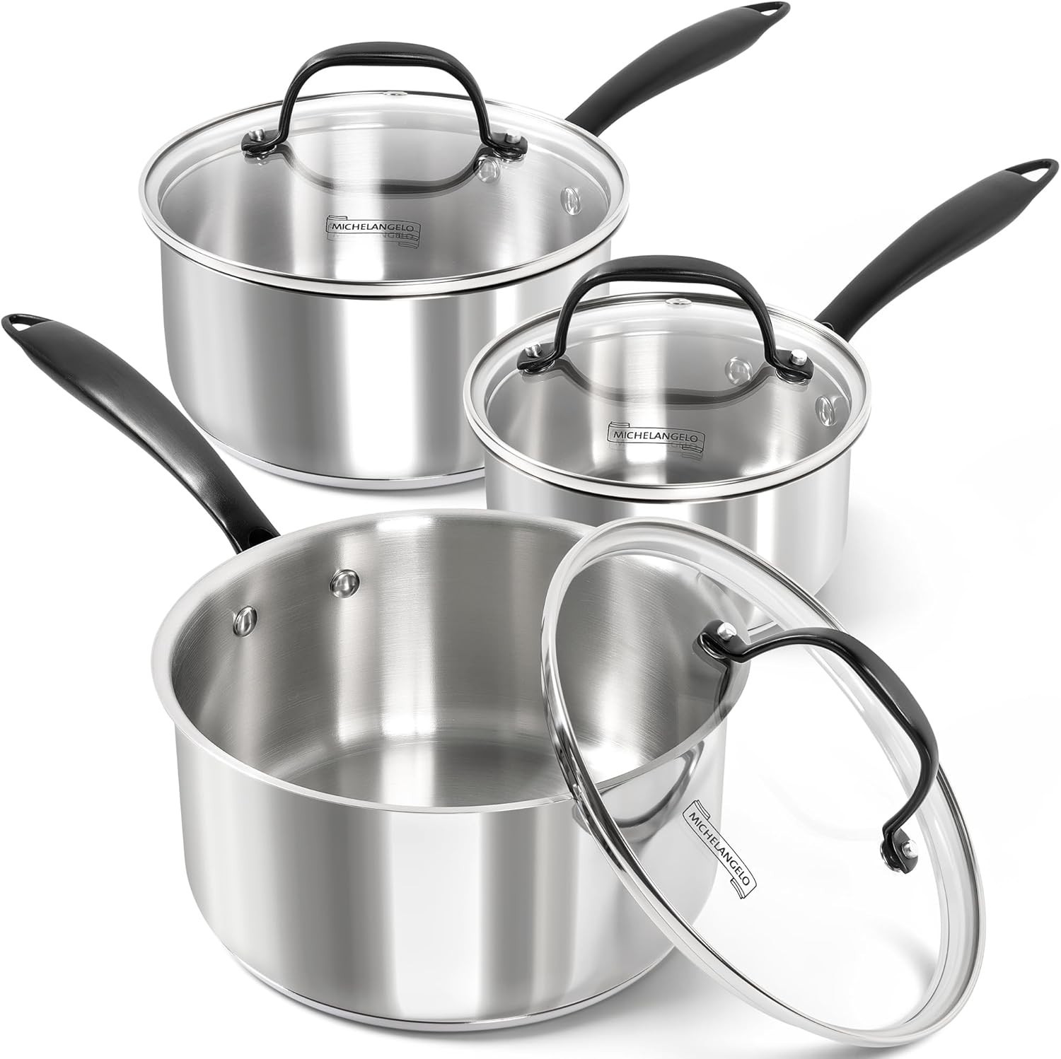 Versatile 6-Piece Stainless Steel Saucepan Set with Stay-Cool Handles & Lids