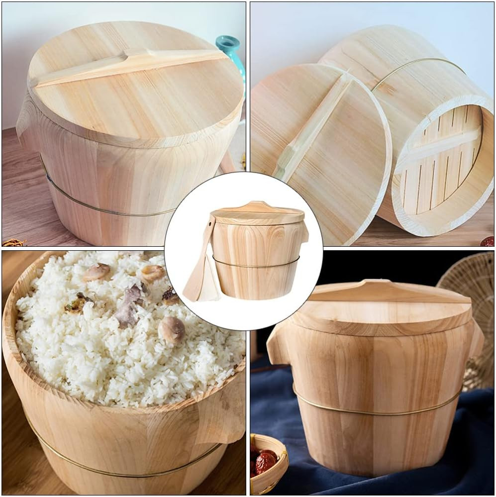 Wooden Rice Steamer Bucket 8.26X6.49X6.49 Inch Natural Chinese Material Handmade