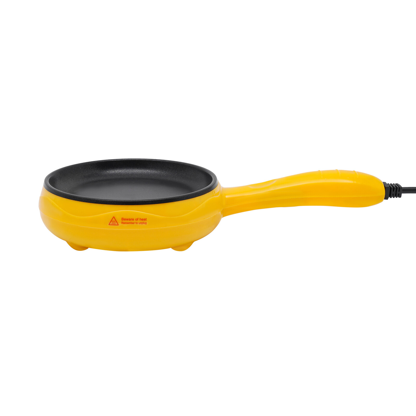 110V Stainless Steel Non-Stick Electric Skillet Yellow Mini Round Frying Pan
