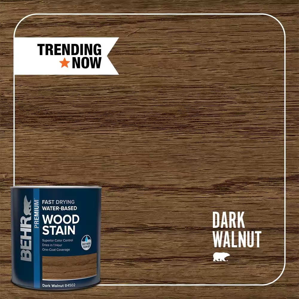 BEHR Dark Walnut Transparent Fast Drying Water-Based Interior Wood Stain 1 Qt.