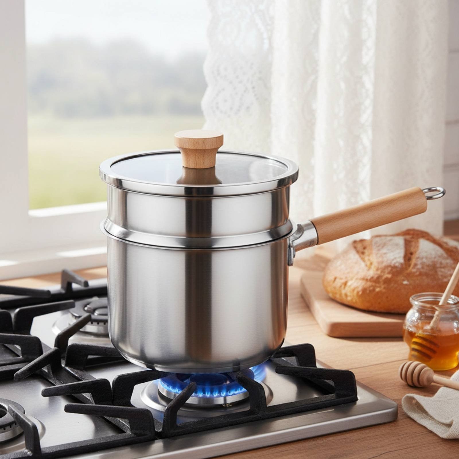 316 Stainless Steel Pot Induction Compatible Lidded Milk Pan Rust Resistant