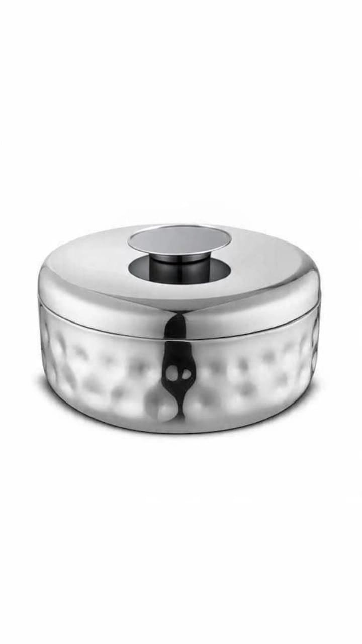 Stainless steel Double wall serving casserole 1000 ml Hammered mirror finish