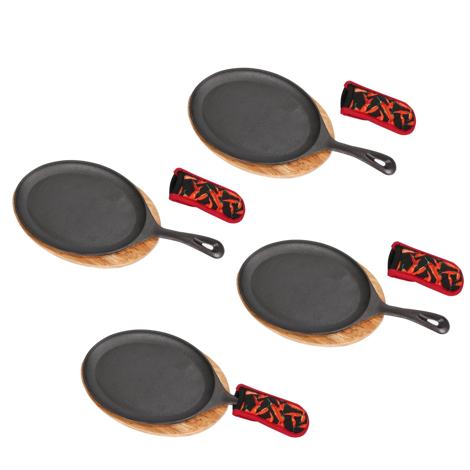 DUIBAOCHUN 4 PCS Fajita Skillet,Sizzler Plates With Wooden 4 count, Black