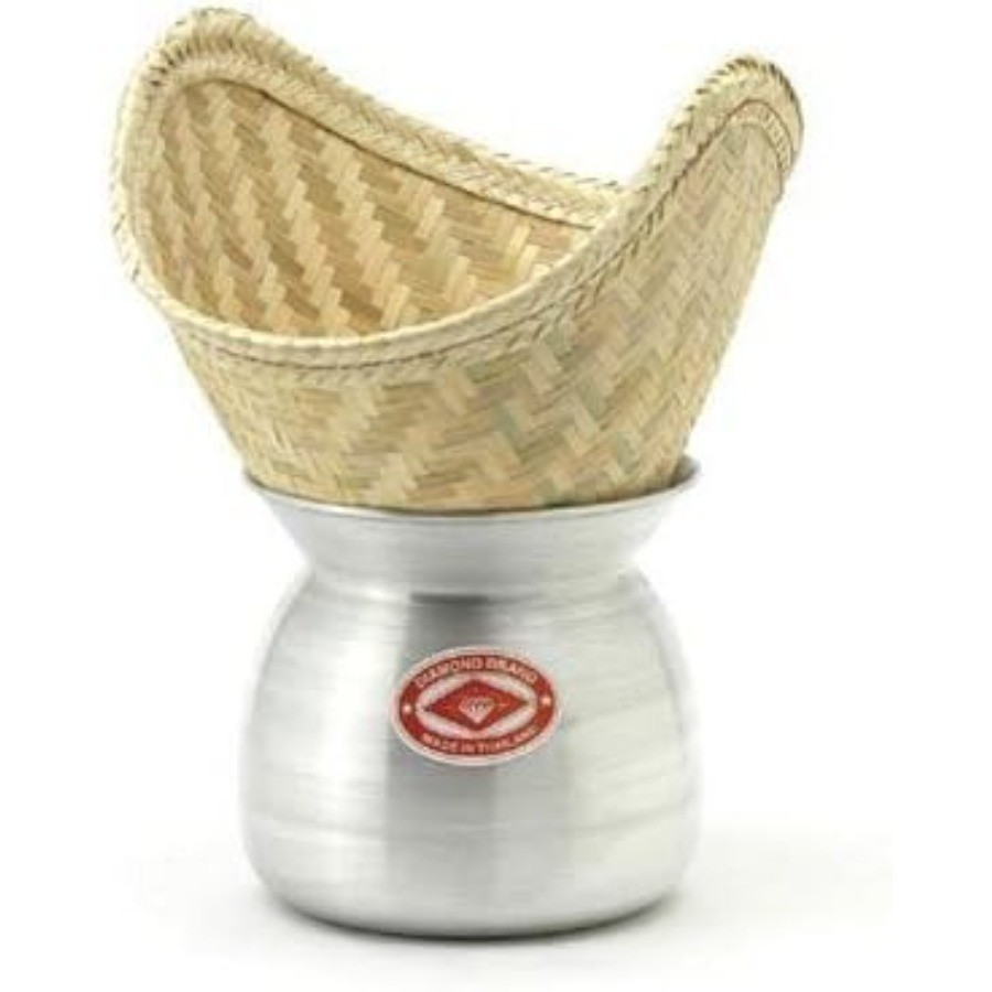 Sticky Rice Steamer Set – Bamboo Basket, Aluminum Pot, 8″W, 8L, Thai Style