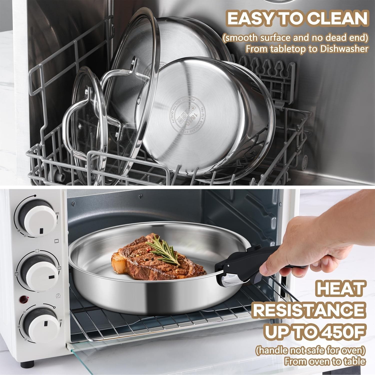 9-Piece Non-Toxic Stainless Steel Cookware Set for Induction & RV Use