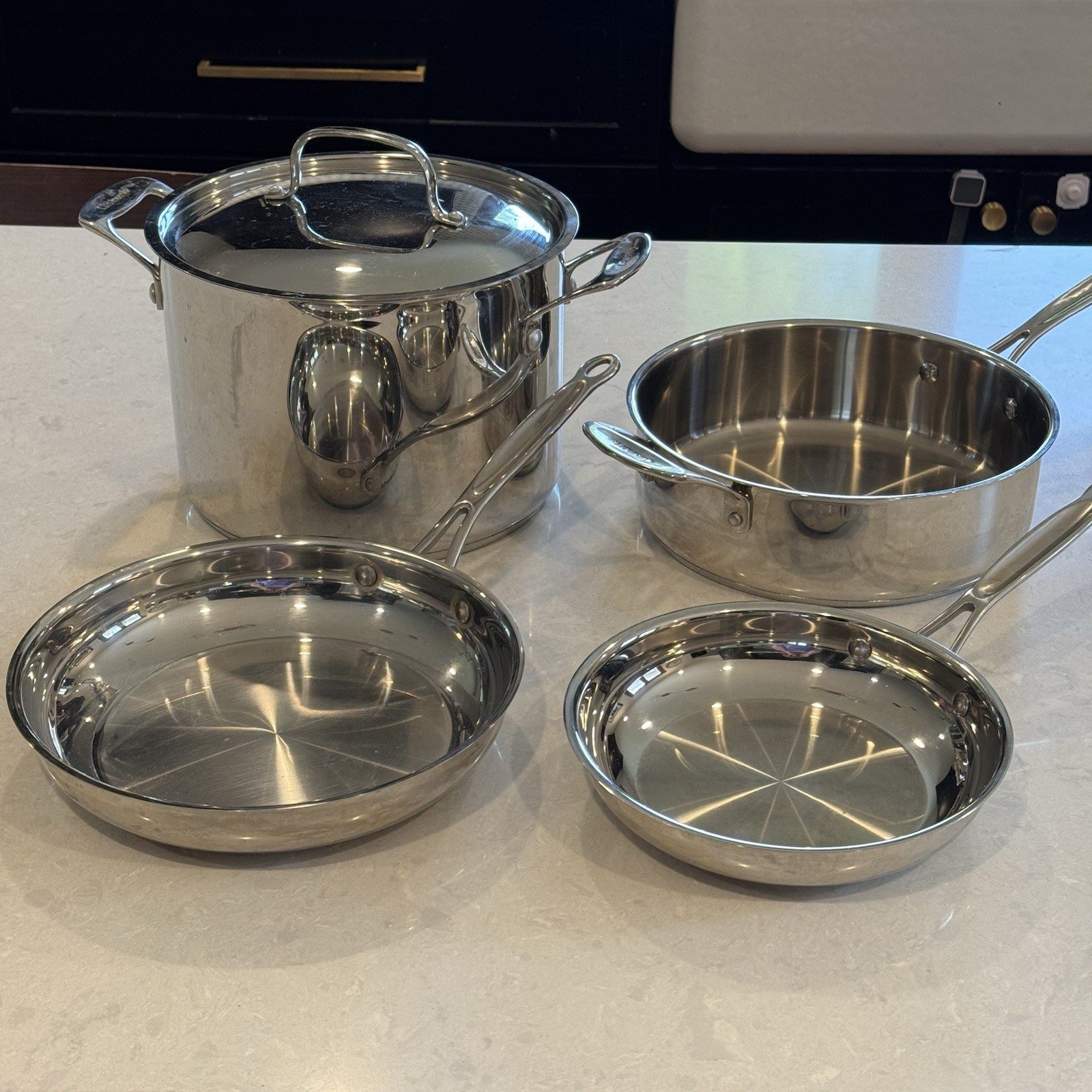 5pc CUISINART Stainless SAUTE PAN 733-24H 8” 10” SKILLET 722-24 Stock Pot Cover
