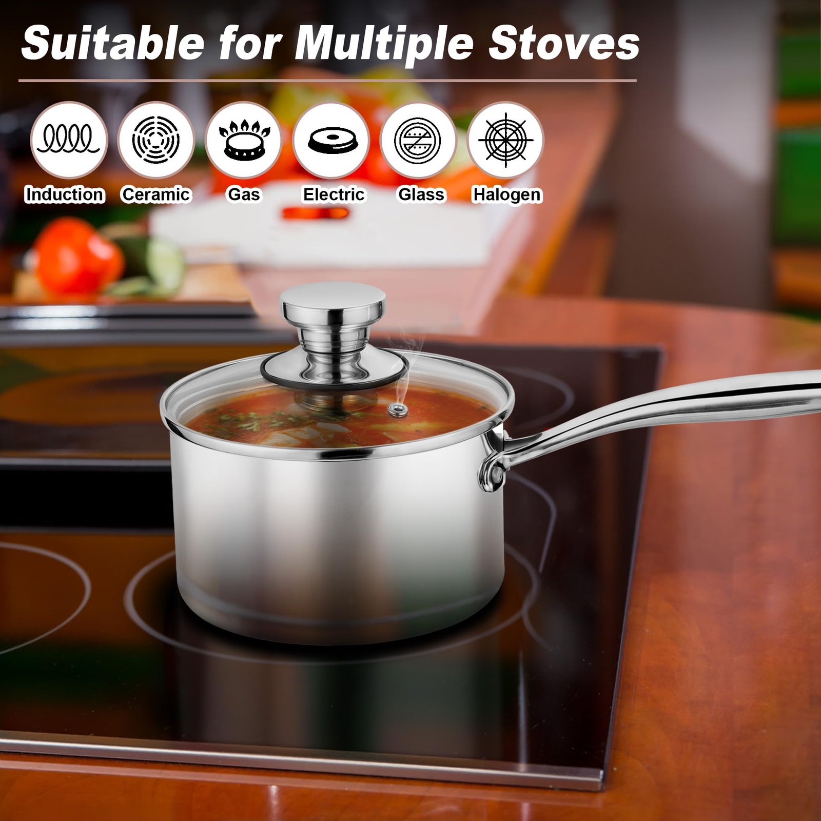 Small 1 Qt Saucepan, Tri-ply Stainless Steel Milk Sauce Pan with Glass Lid, Kitc