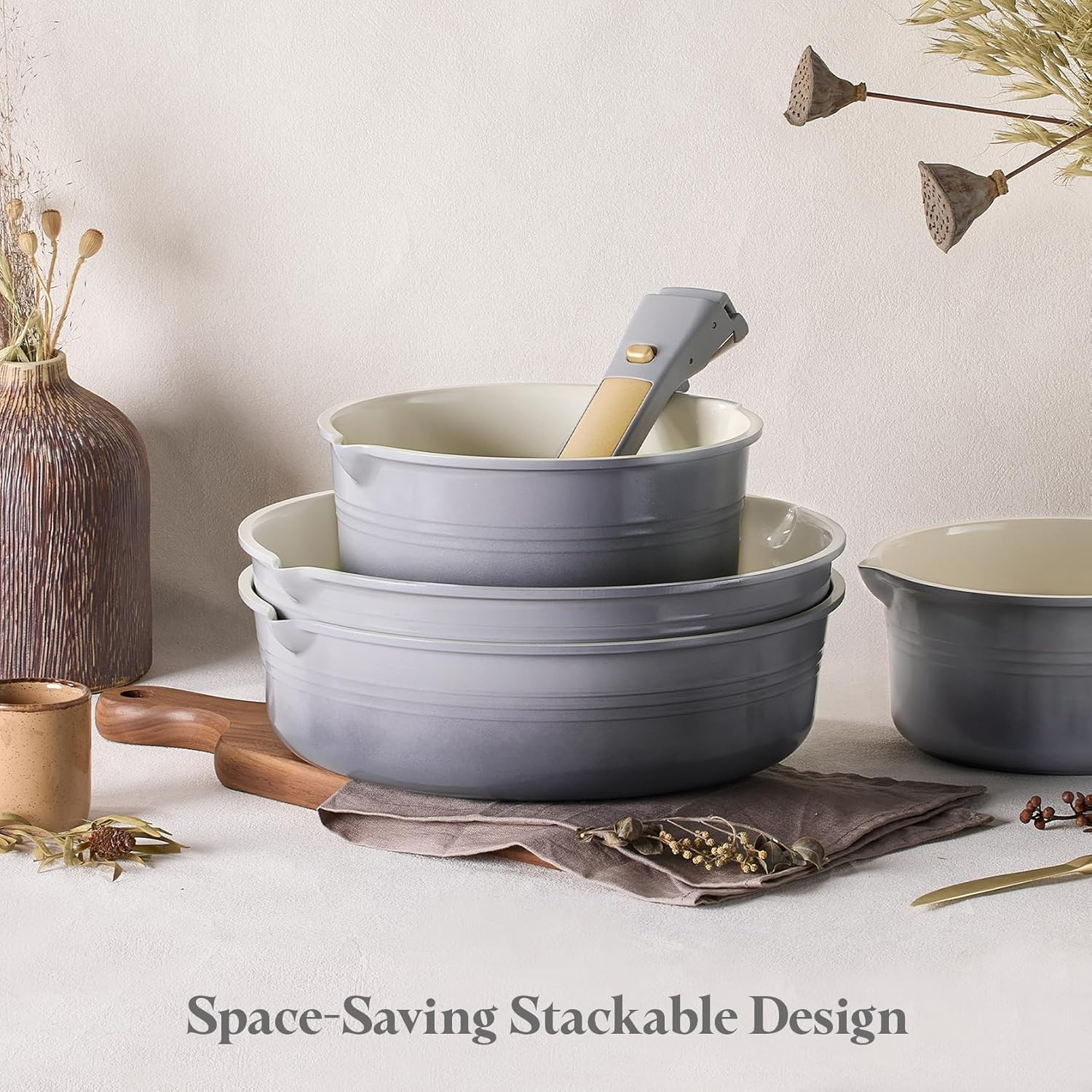 17-Piece Titanium Non-Stick Cookware Set with Detachable Handles