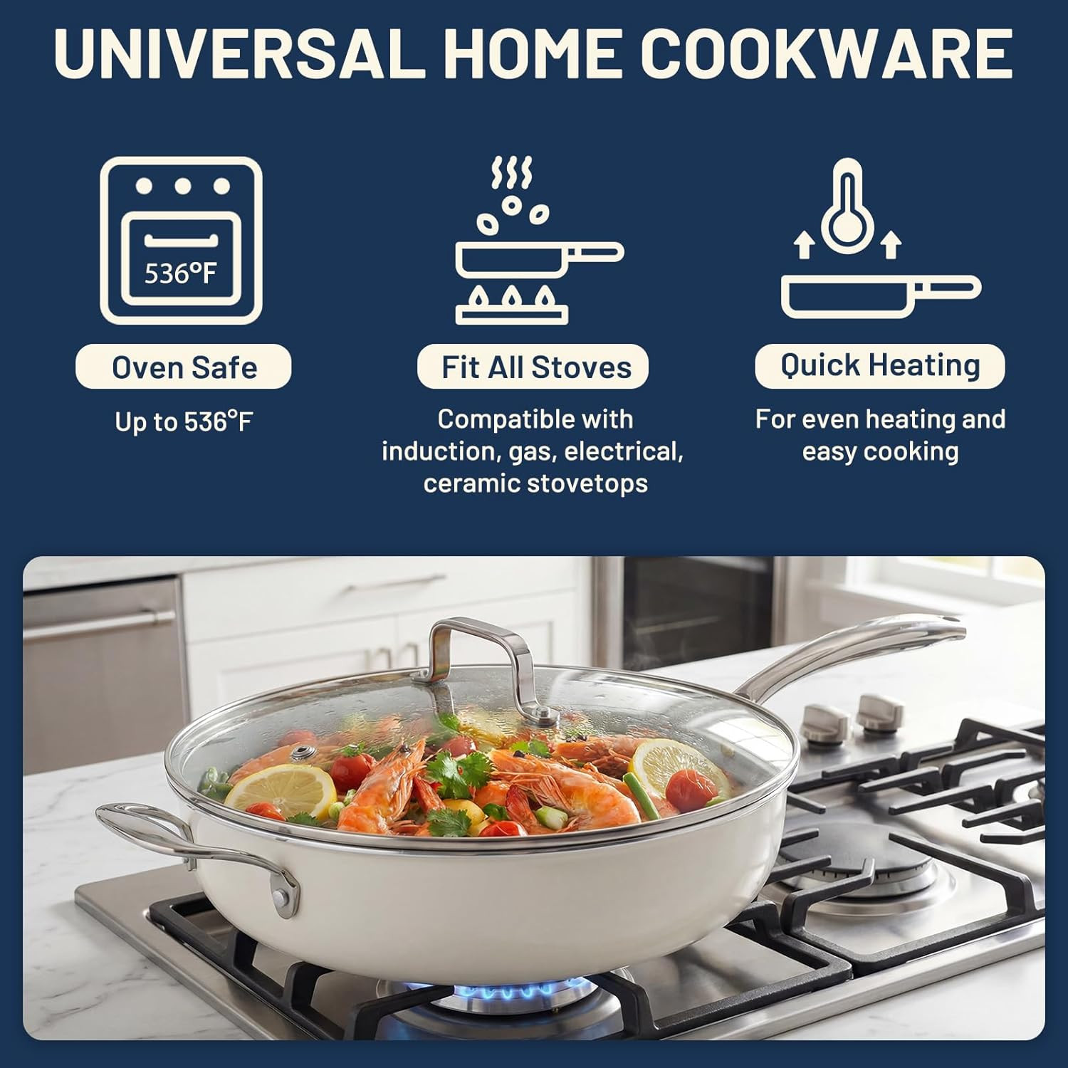 Nonstick Frying Pan with Lid – 12 Inch Ceramic Deep Frying Pan for Cooking – 5 Q