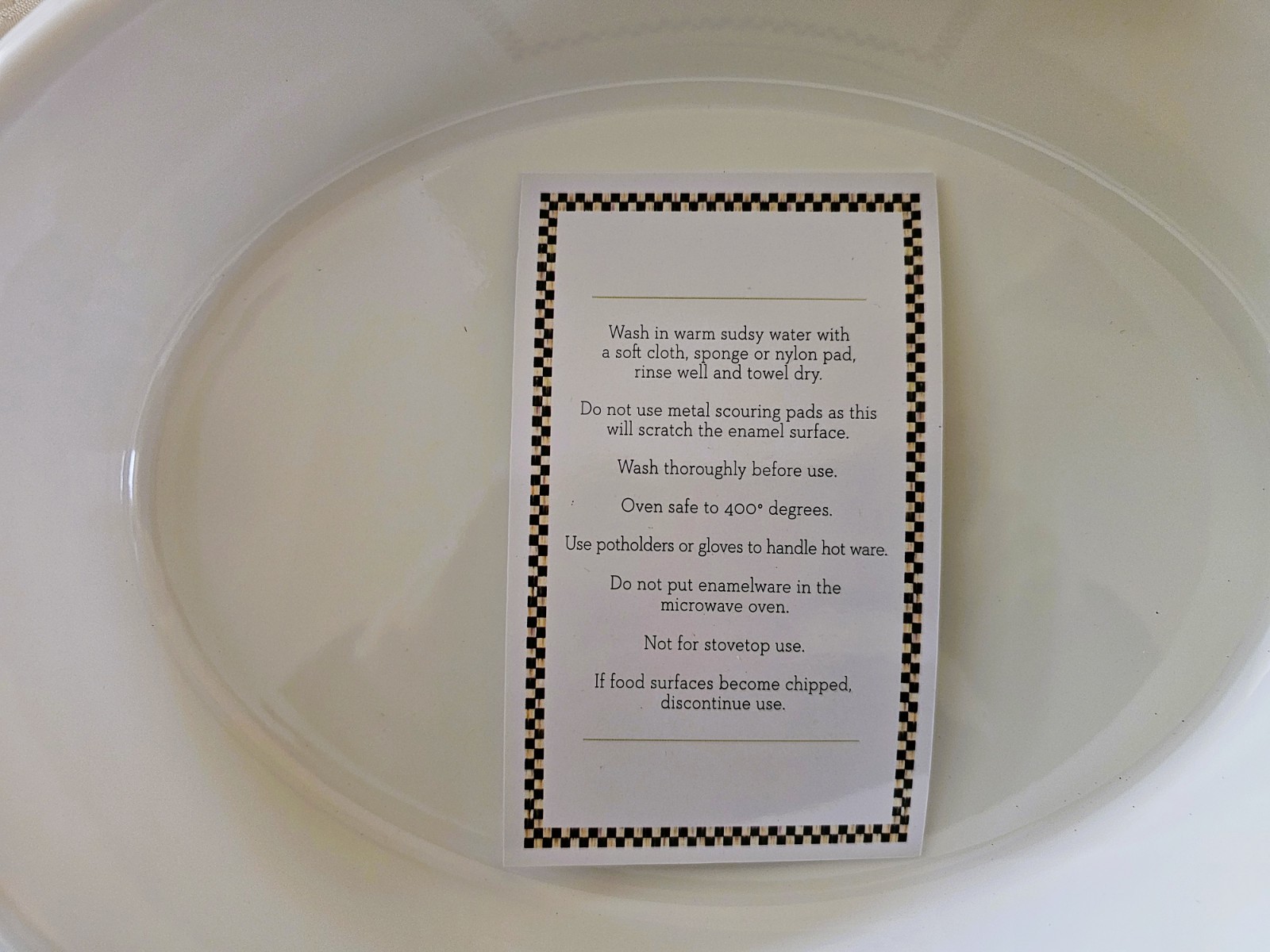 Mackenzie Childs STERLING CHECK ENAMEL MEDIUM OVAL GRATIN DISH Hand-Painted