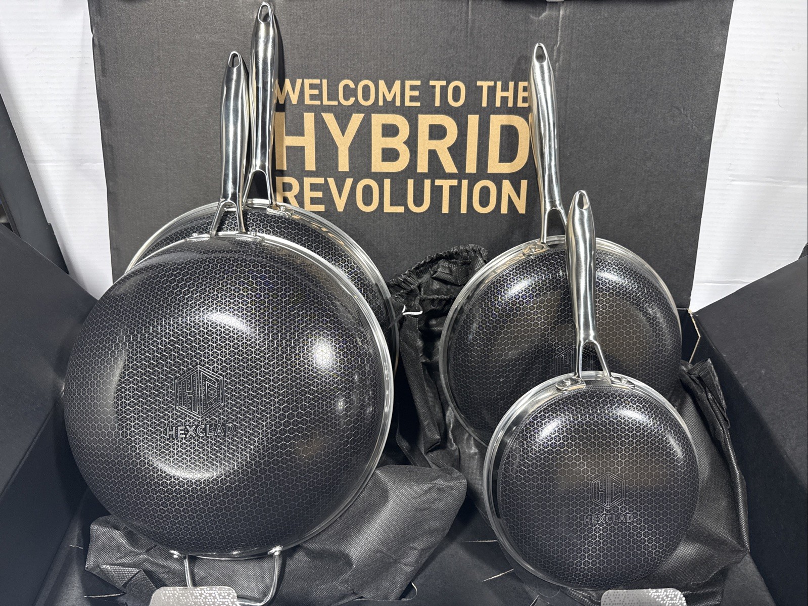 FREE SHIP HexClad 7-Piece Hybrid Nonstick Cookware Set w Lids New Open Box