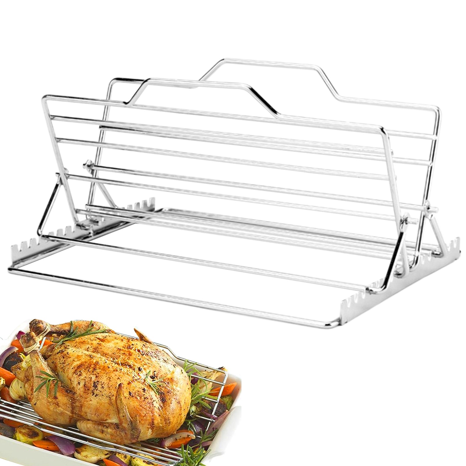 Adjustable V-Shaped Stainless Steel Roasting Rack Turkey Grill Tray