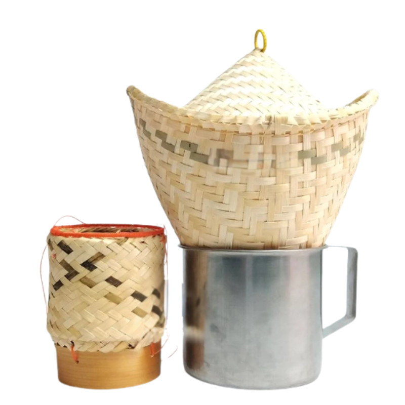 Thai Sticky Rice Steamer Cooking Set 6pcs Bamboo Basket Lid Pot Paddle Serv Tray
