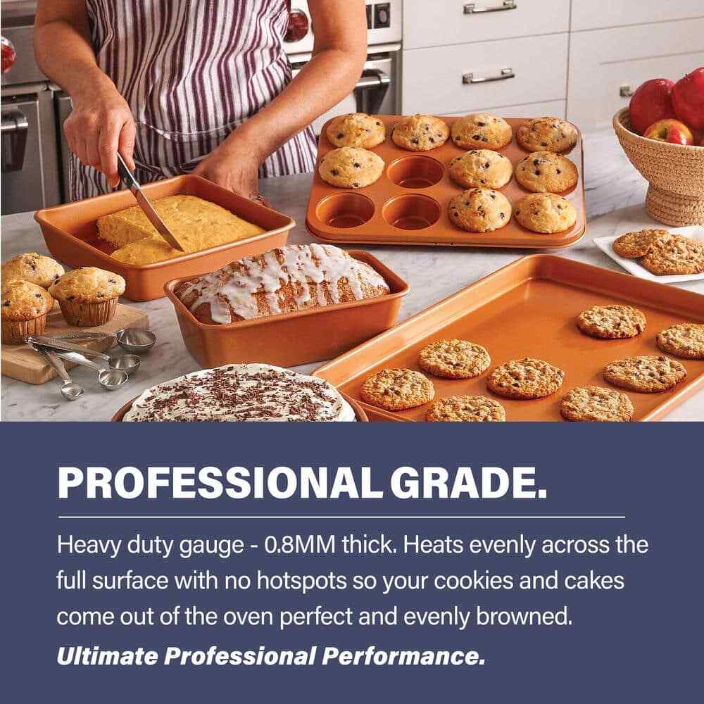 Gotham Steel Bakeware Set Baking Cookie Sheet Cake Pan Copper Non Stick 5 Piece