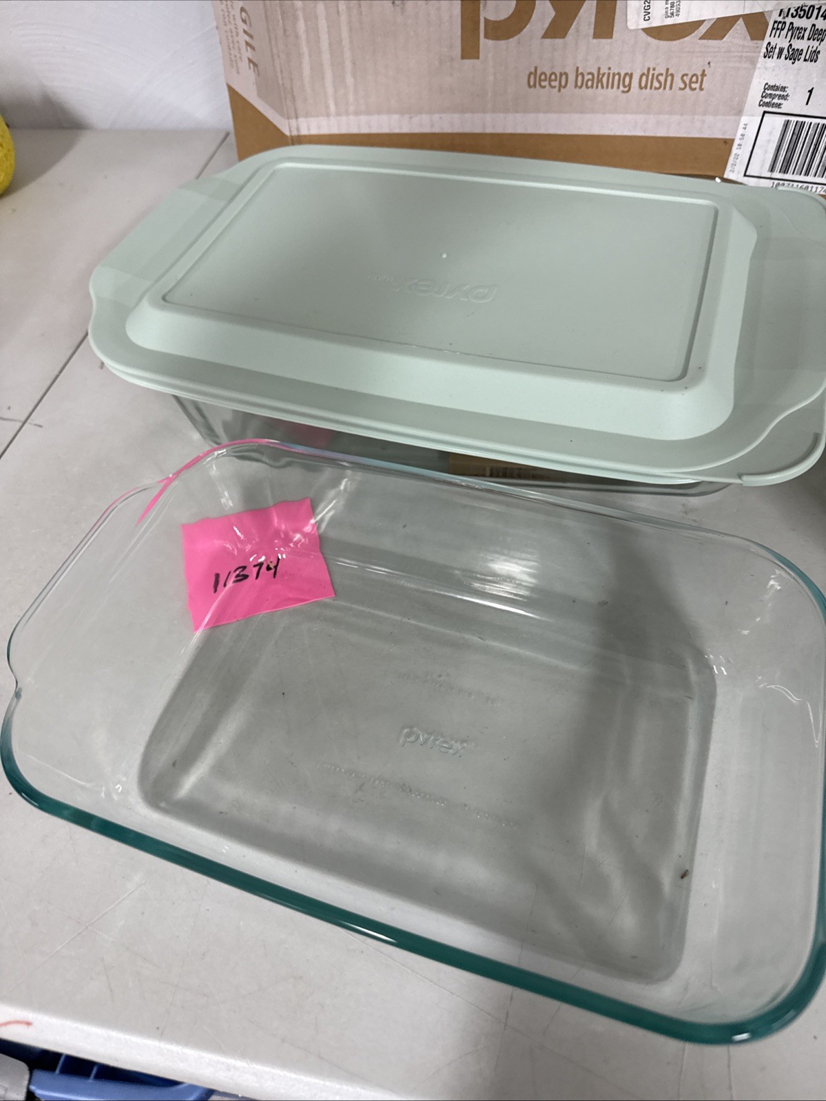 Pyrex Deep 6pc Glass Baking Dish Set (9″X13″, 7″X11″, 8″X8″) Bpa-Free Sage Lids