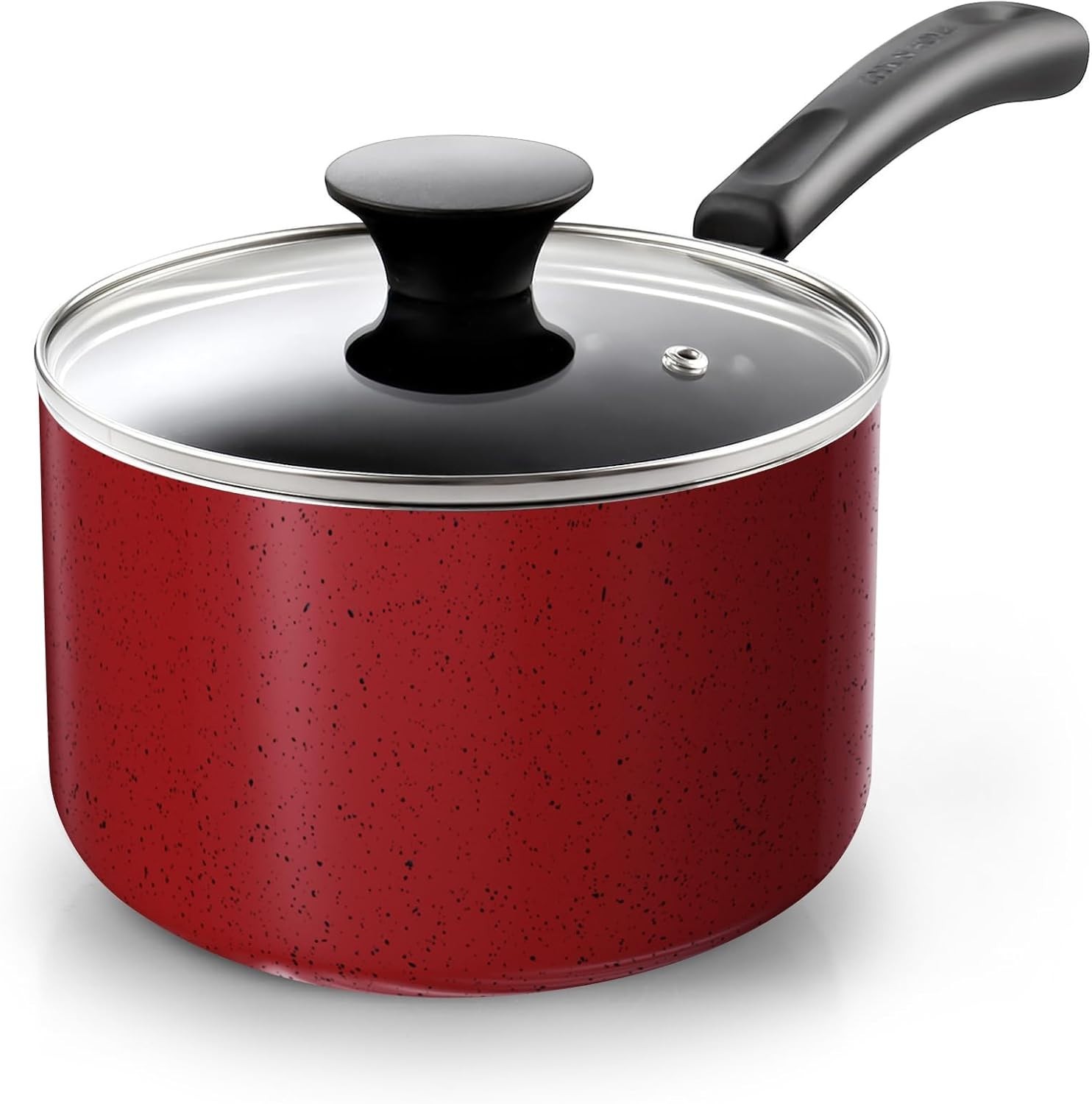 1QT Nonstick Saucepan w/ Glass Lid Aluminum Milk Pot Stay Cool Red