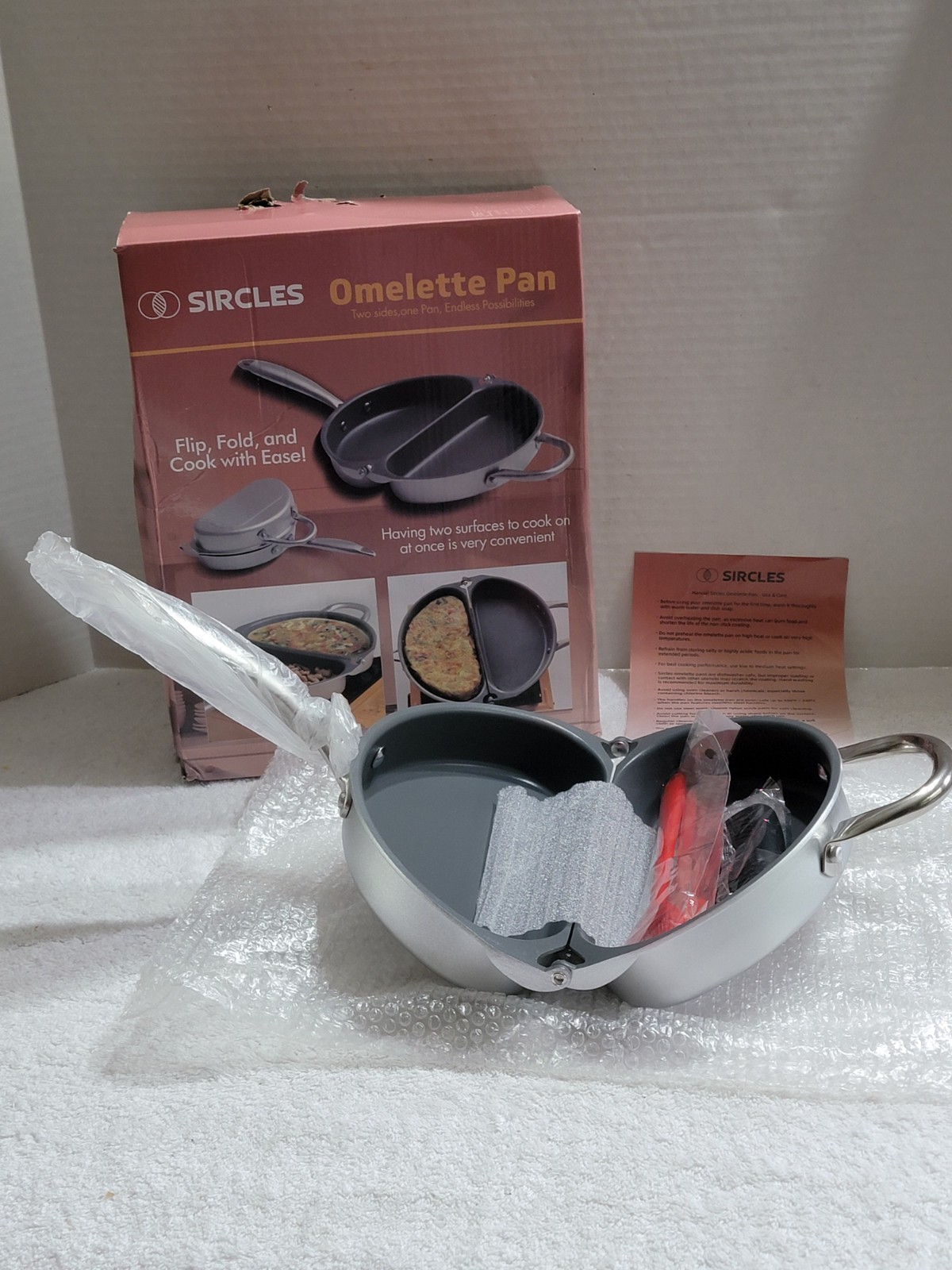 NEW Frittata Omelette Pan Non-Stick Aluminum Folding Compact Maker w/Spatula