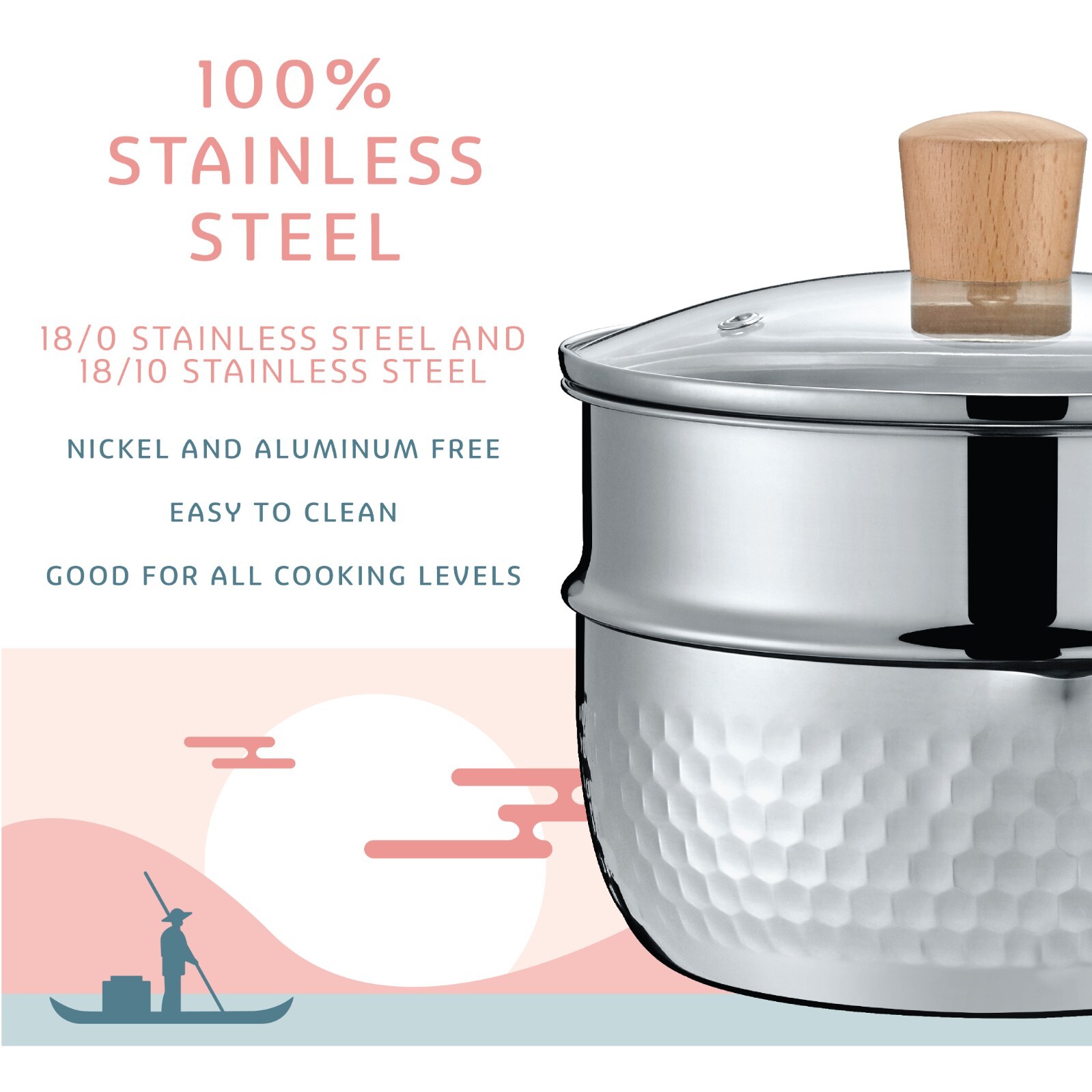 CONCORD 2 QT Yukihira Stainless Steel Pan with Steamer