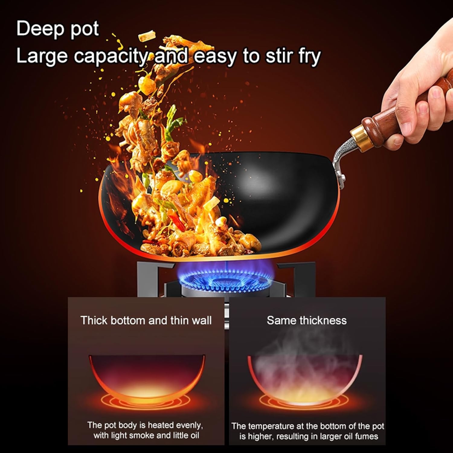 Durable Non-Chemical Coated 10.2 Inch Carbon Steel Wok – Ideal for Stir-Frying