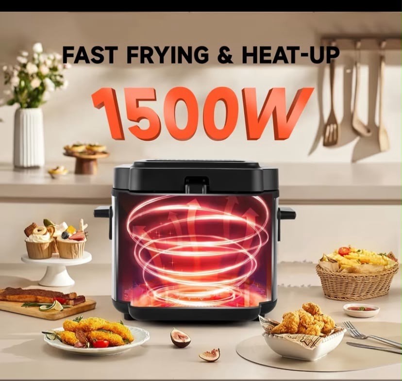 1500W Non Stick Frying Pan Adjustable Temperature & Detachable Basket 1.5L