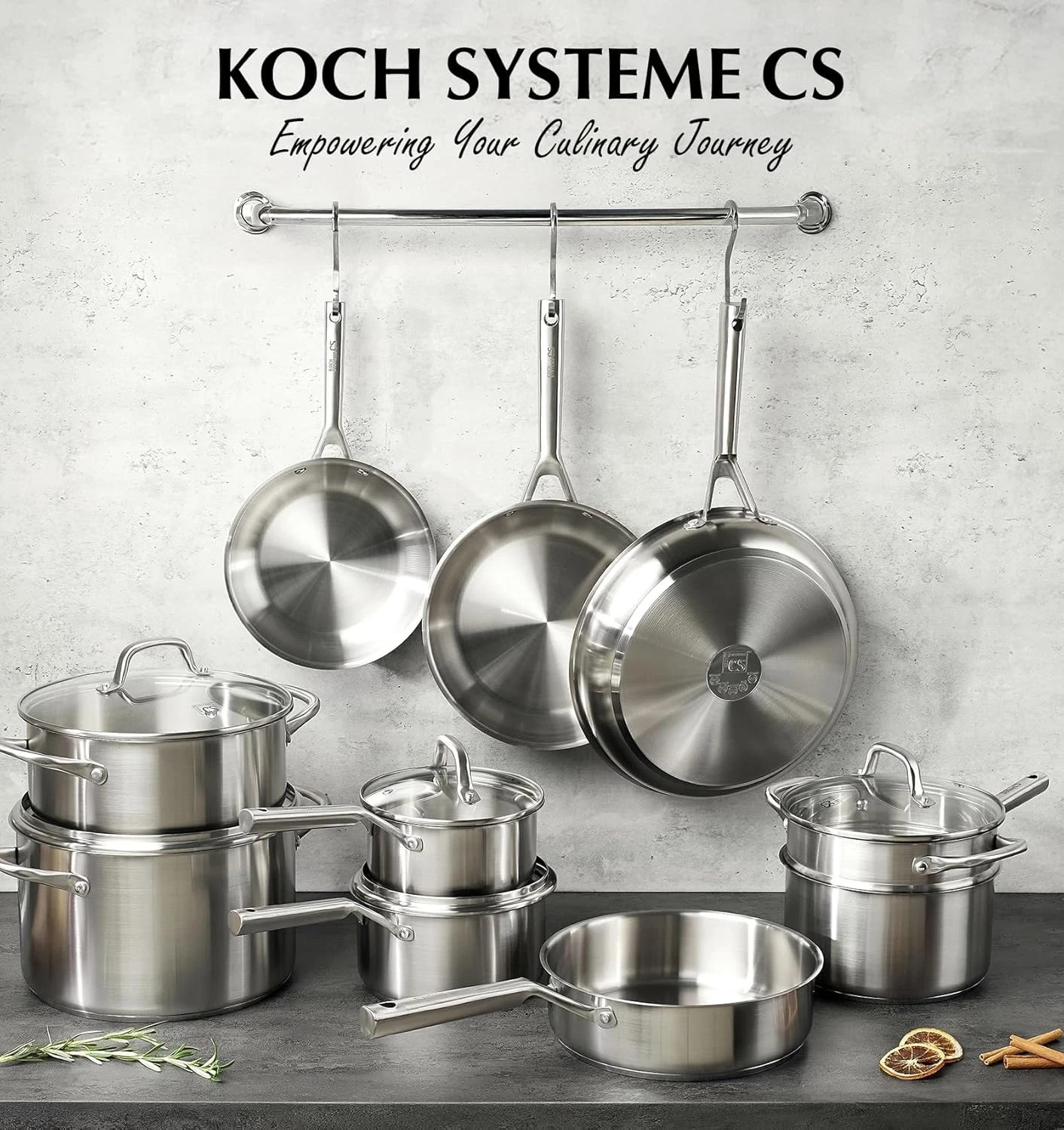 Stainless Steel Cookware Set 17 Piece, Professional 18/10 Stianless Steel Pots a