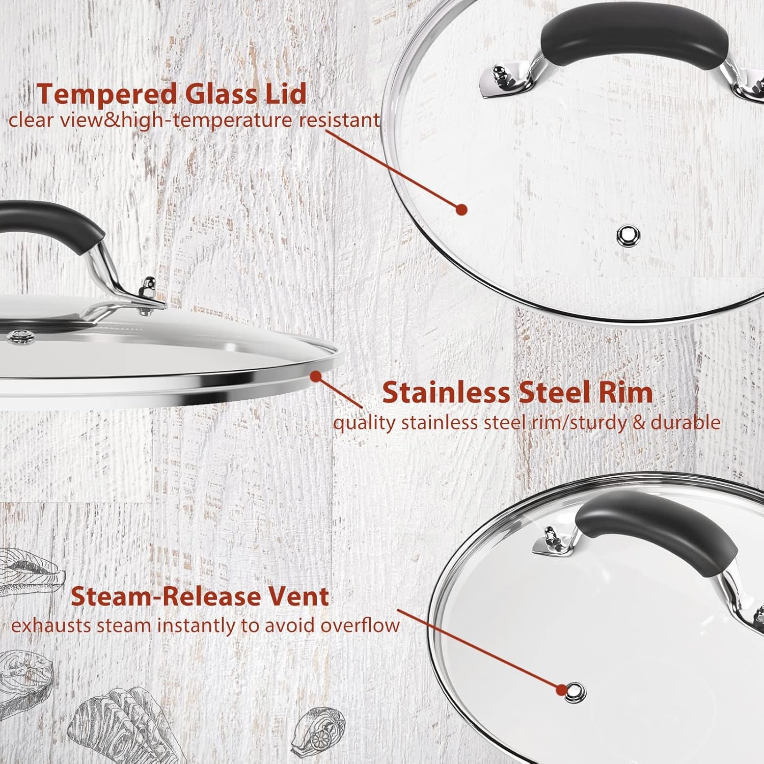 10.25 Inch Tempered Glass Lid Compatible with 10-10.25 Inch Cast Iron Skillet