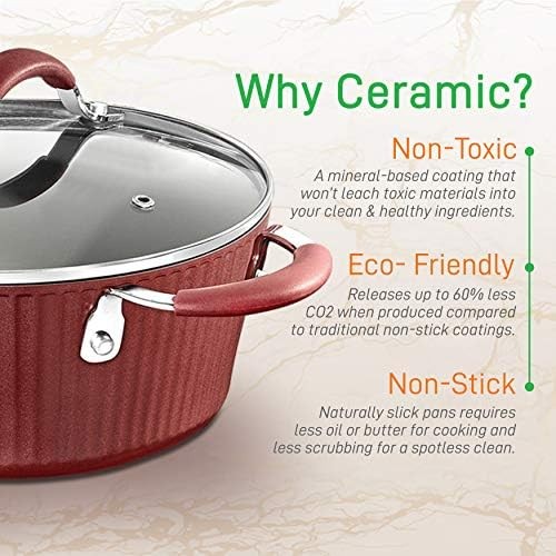 Non Stick Kitchen Cookware Set 11 Piece Gray Red Metal Silicone Handle
