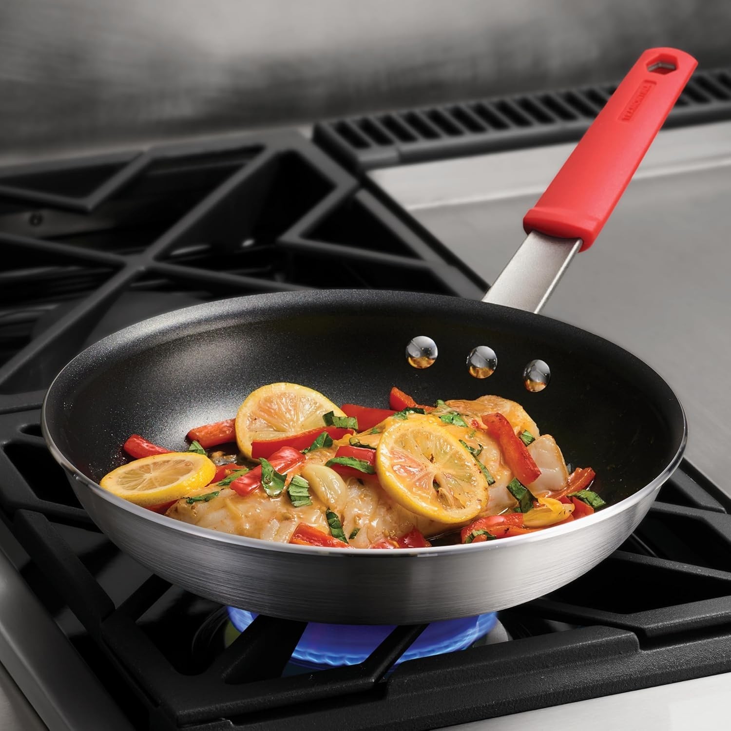 10-Inch Professional Nonstick Frying Pan, Red Handle