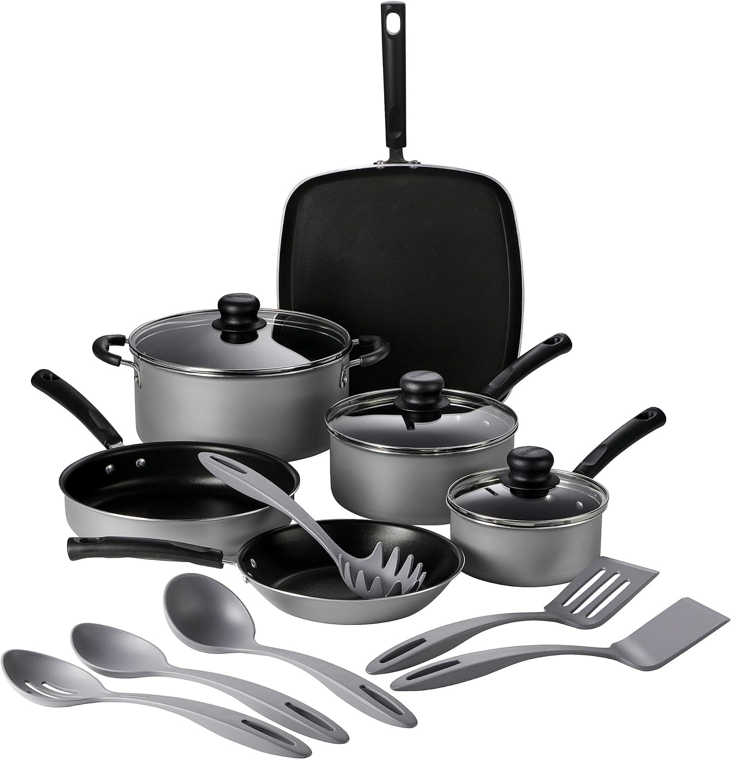 15 Pc Aluminum Nonstick Cookware Set with Utensils – Silver, 80143/035DS