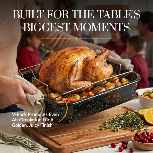 Granite Ware 19″ Rectangular Roasting Pan With V-Rack Black