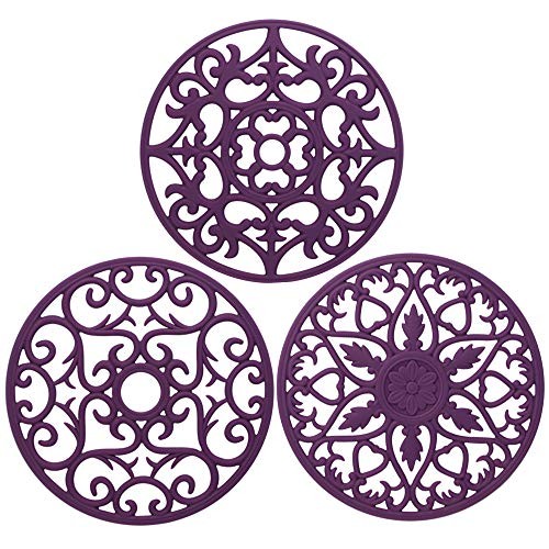 Trivets for Dishes/Pots/Pans, 3 Pcs Silicone Mats, 3 Set-purple