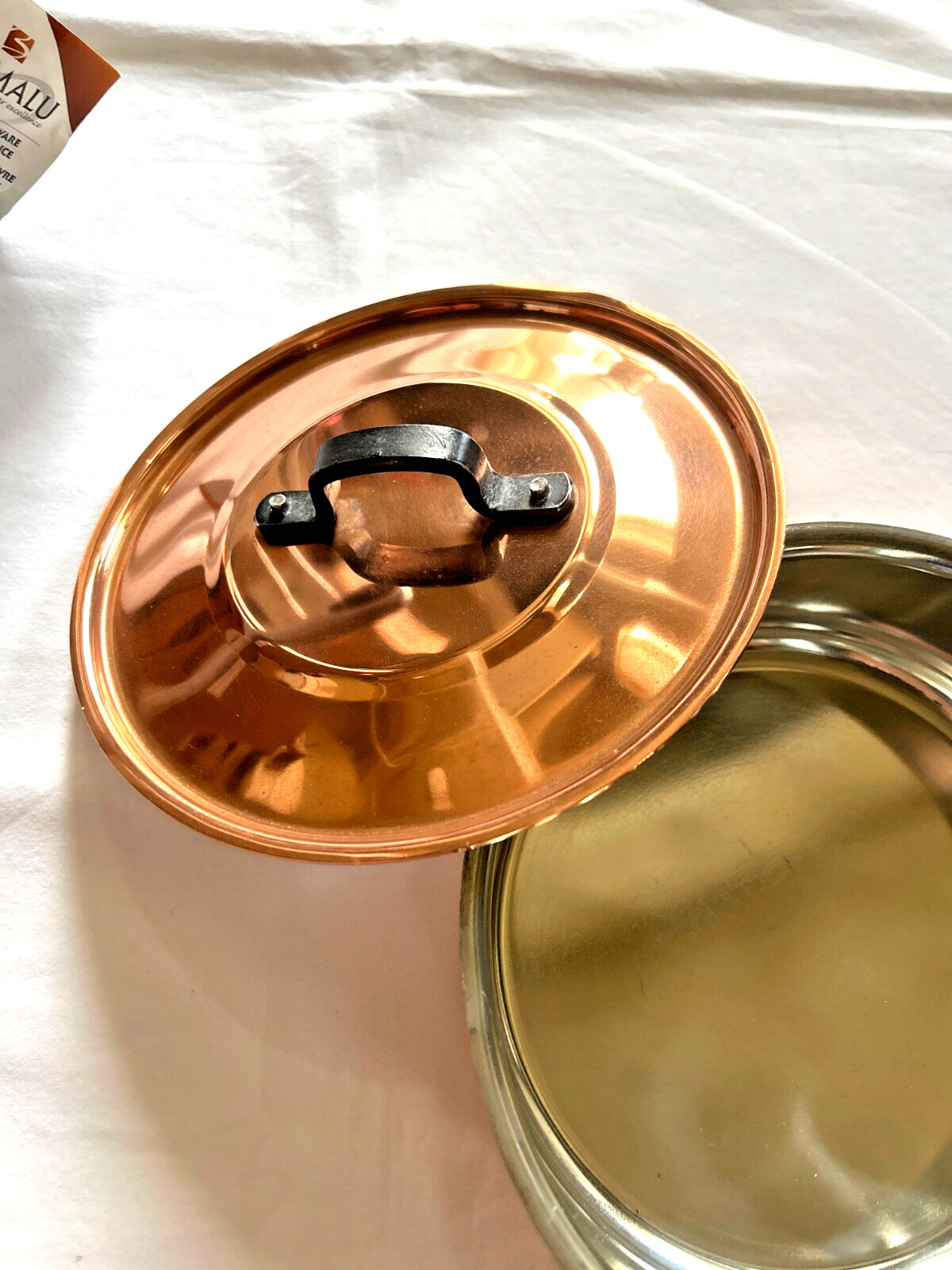 BAUMALU Copper 2 mm Saute Pans and Pots Mixed set of 3 Alsace France New