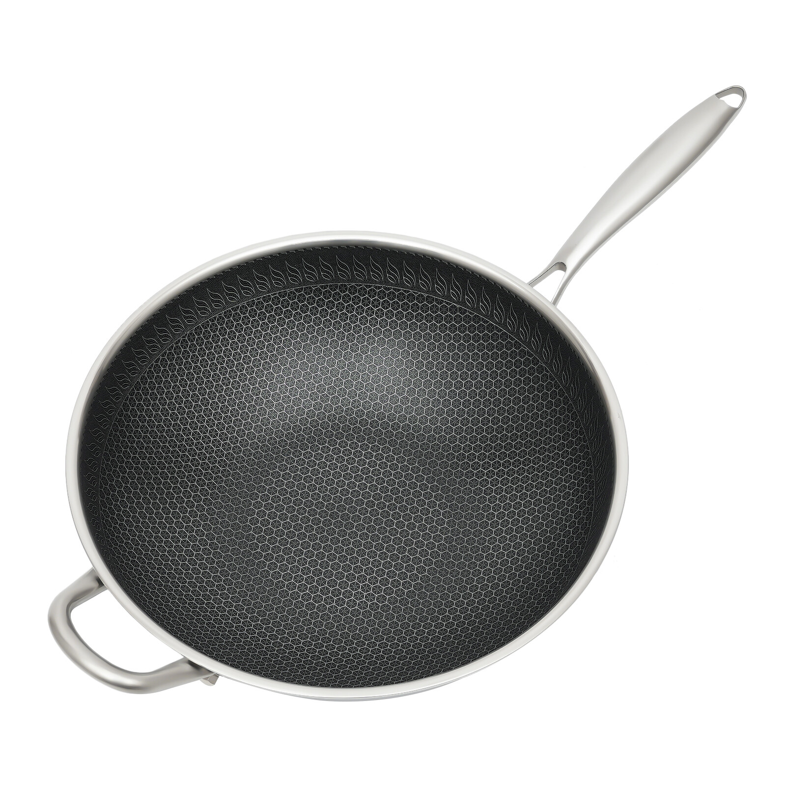 Non Stick Double Sided Honeycomb Cooking Frying Wok Pan with Lid Stainless Steel