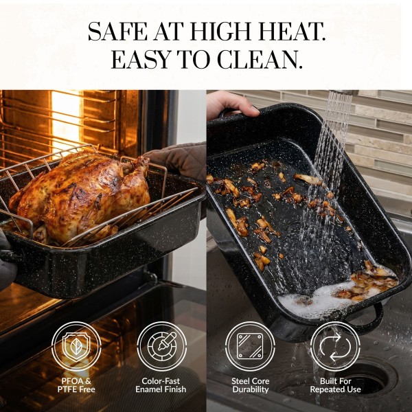 Granite Ware 19″ Rectangular Roasting Pan With V-Rack Black