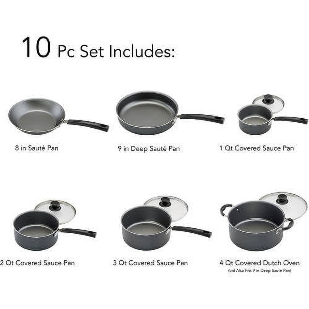10pc Non-stick Cookware Set Saute Pan Dutch Oven with Lids stay-cool handles