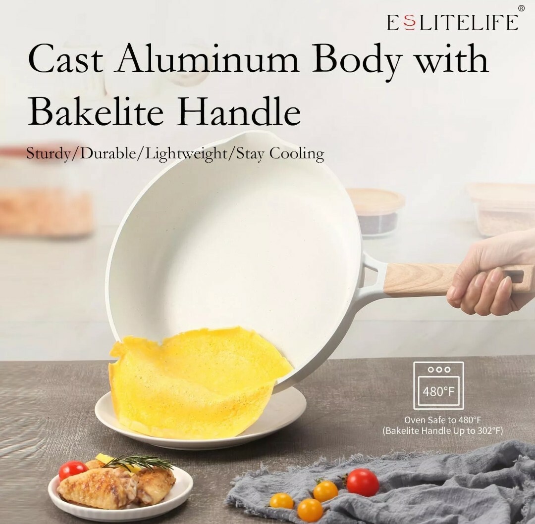 ESLITE LIFE Nonstick Frying Pan Skillet Set, Healthy Granite Coating Egg Omel…
